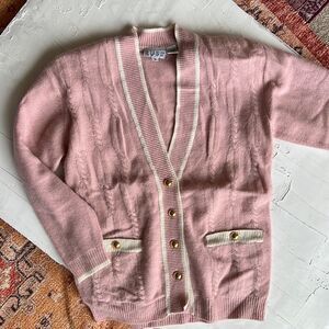 Vintage lambs wool rabbit hair small varsity pink sweater, rare fabric 80s era